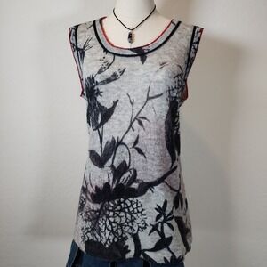 Luisa Cerano Floral Pullunder Print Tank Top Sleeveless Knit Lightweight Sz 14